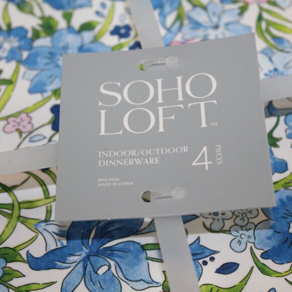 Soho Loft Blue Pink Flower Floral Scallop Melamine 11" Dinner Plate Set of 4 NWT - Picture 2 of 7